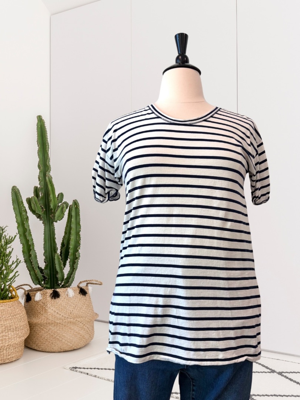 J.Crew Cuff Short Sleeve Striped Tunic Tee T-Shirt